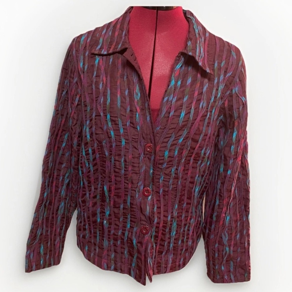 Christopher & Banks Burgundy Button Up Quilted Jacket Shacket Cottagecore Sz M